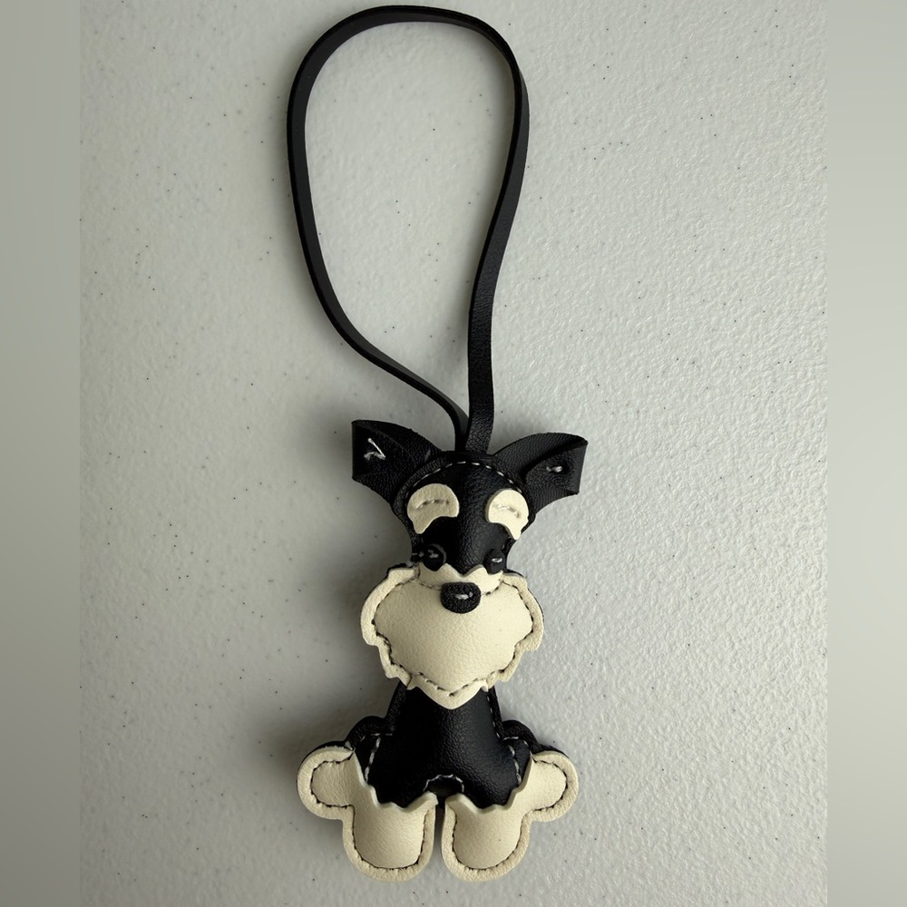 Adorable Schnauzer Bag Charm Keychain – Black Cream PVC Purse Accessory